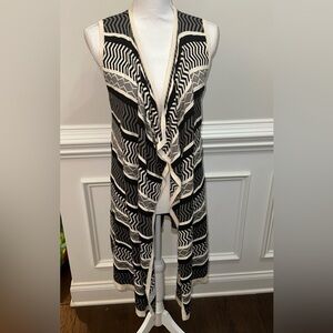 Cupio Women Black/Gray/ Off-white Sleeveless Bohemian Cardigan sz L